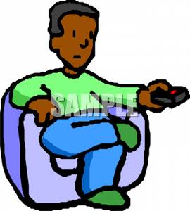 Man Sitting In An Armchair With A Remote Control Clipart Image
