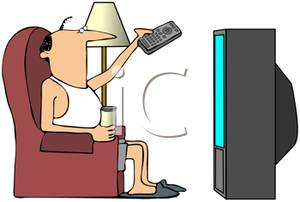 Man Watching Television While Sitting In His Armchair Clipart Image