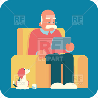 Old Man  Grandpa  Sitting In Armchair And Using A Tablet Pc 94466