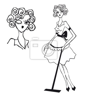     Poster Lady Cleaning Floor Retro Clipart Vintage Doodley Tattoo Girls