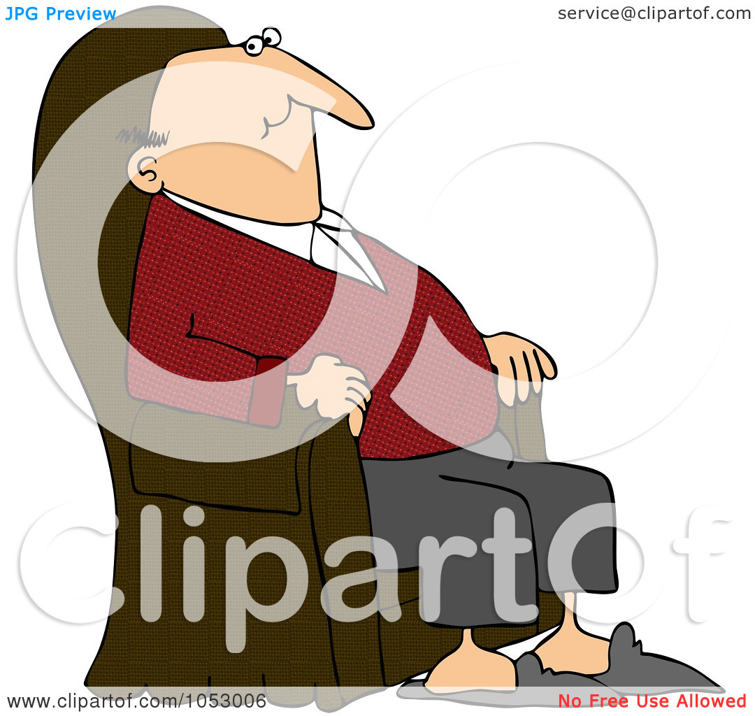 Vector Clip Art Illustration Of A Content Man Relaxing In An Armchair