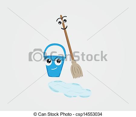 Vectors Of Broom And Pail With Water On The Floor   Broom And Pail And    