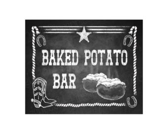 Western Themed Baked Potato Bar Sign   Chalkboard Style   Printable    