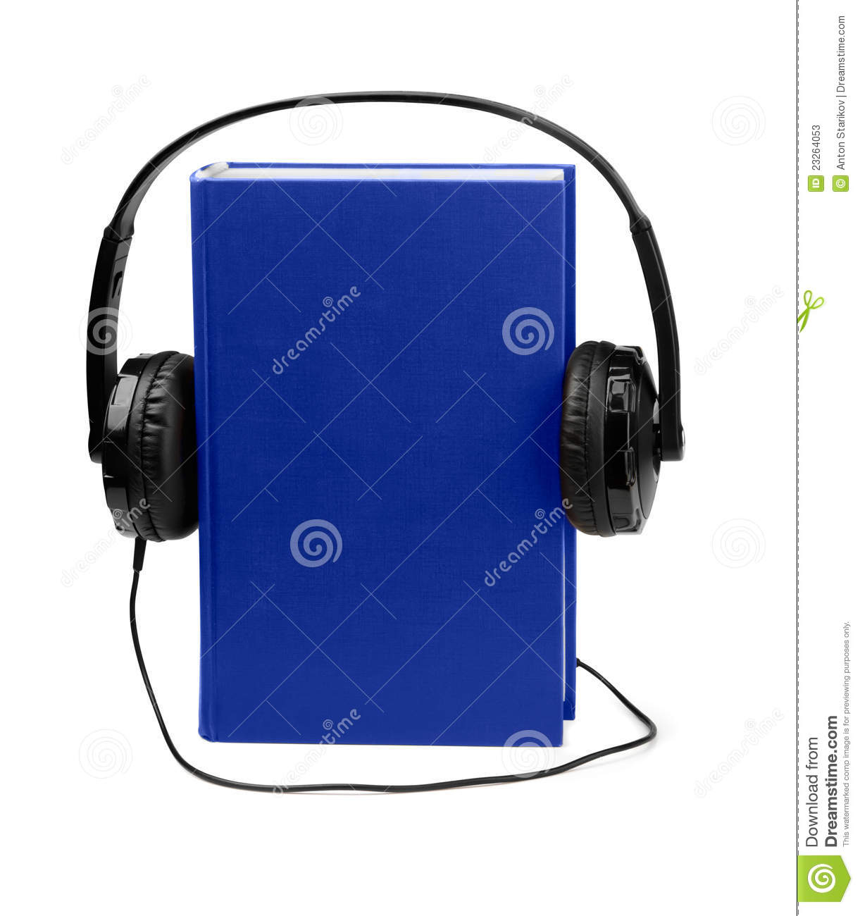 Audiobooks Concept   Blue Book And Headphones Isolated On White