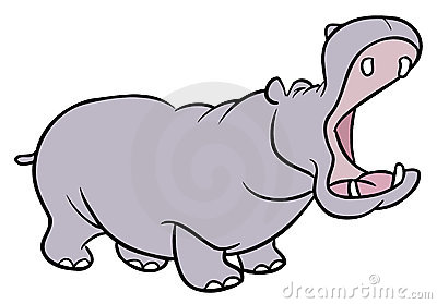 Cartoon Illustration Of A Hippopotamus With Mouth Wide Open And Eyes