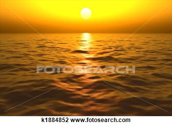 Clip Art Of Sunset Over Water K1884852   Search Clipart Illustration