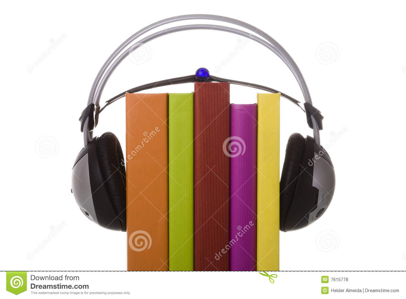 Colorful Audiobook Concept With Headphones And Books  Isolated On