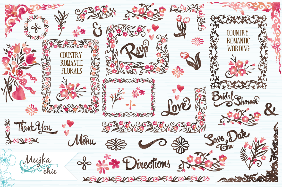 Home   Cliparts   Country Wedding Florals Pink   Brown Clipart
