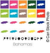 Multiple Colours With Pointers Of The Map Of Bahamas Vectors