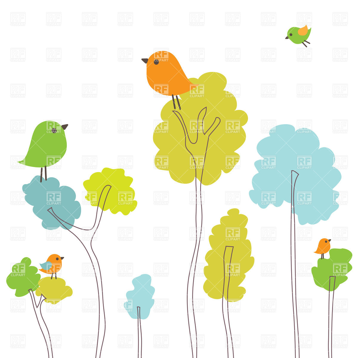     Spring Trees And Birds Download Royalty Free Vector Clipart  Eps