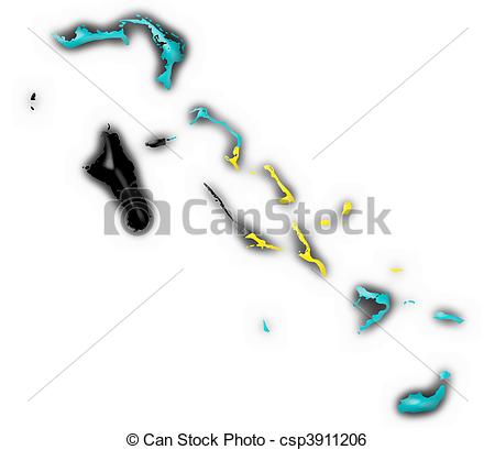 Stock Illustration Of Bahamas Button Flag Map Shape   3d Made