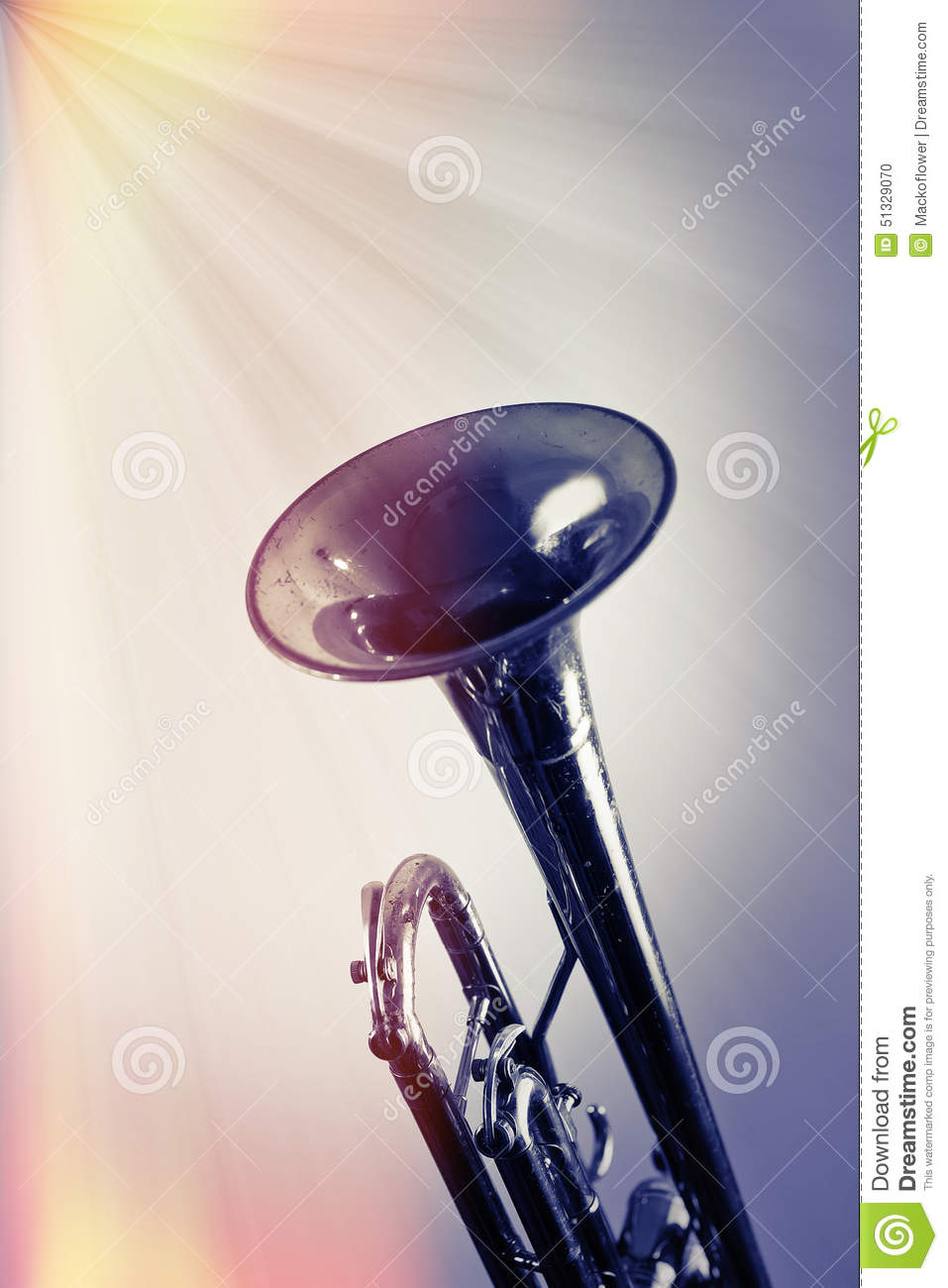 Trumpet In Stylized Monochrome Image With Majestic Beams Of Light 