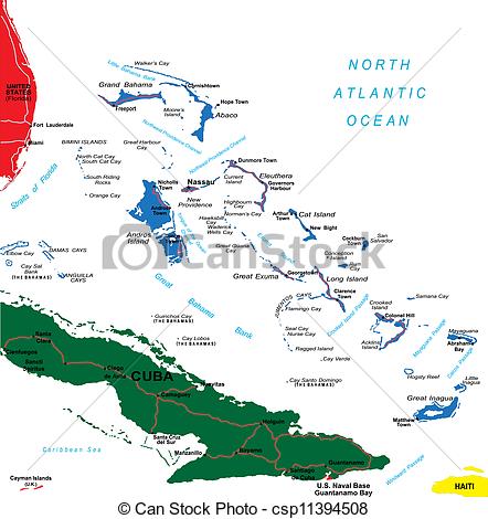 Vector Clipart Of Bahamas Map   Detailed Vector Map Of Bahamas With