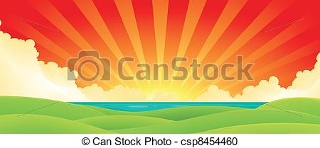 Vector Clipart Of Sunset Over Water   Illustration Of A Cartoon Summer