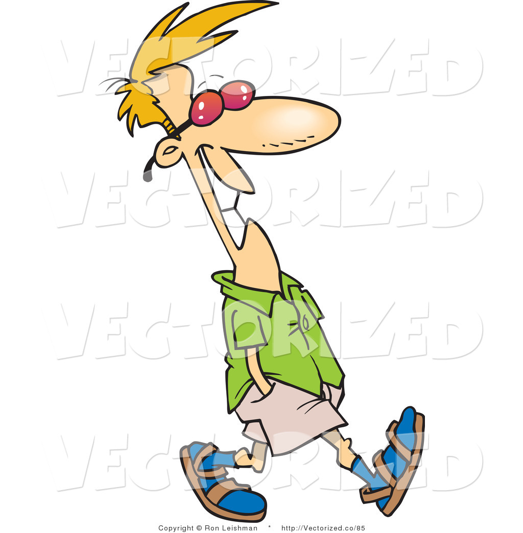 Vector Of A Cartoon Summer Man Walking With His Hands In His Pockets