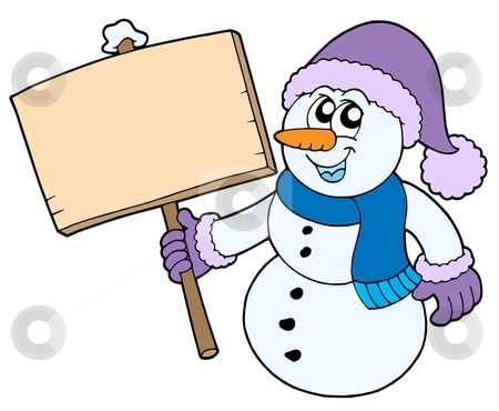 With Wooden Sign Stock Vector Clipart Snowman With Wooden Sign