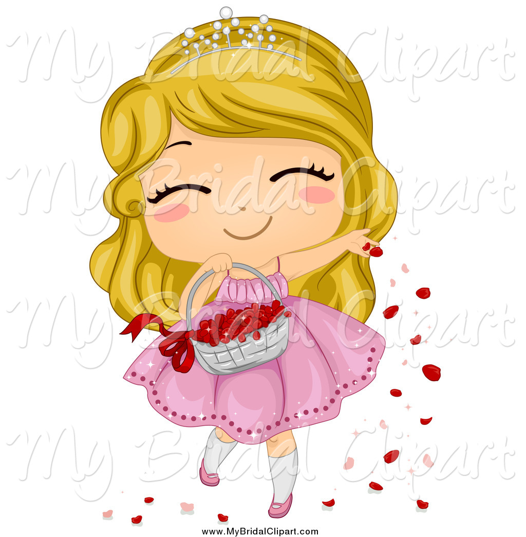 Bridal Clipart Of A Cute Blond Caucasian Flower Girl Tossing Rose