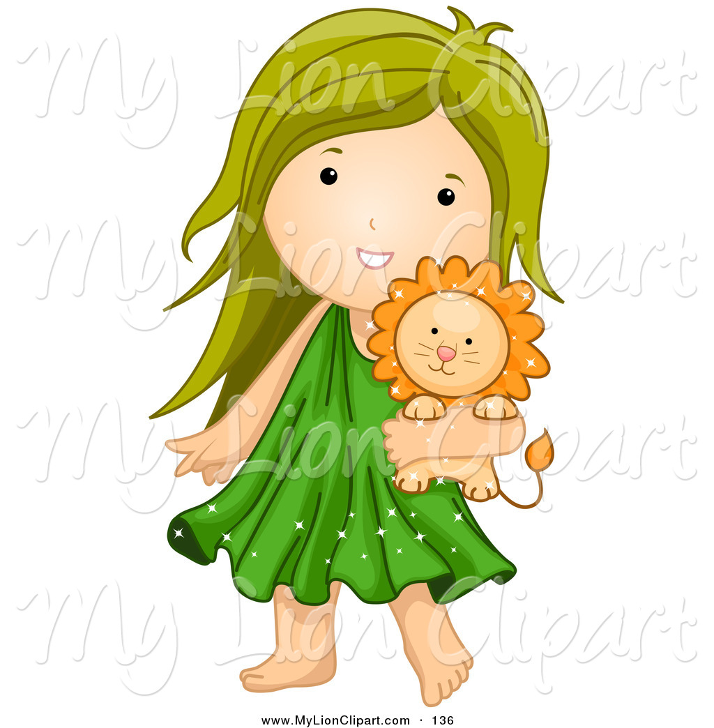 Clipart Of An Astrological Cute Leo Girl Carrying A Stuffed Lion By    