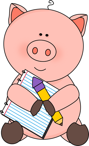 Pig With Notepad And Pencil Clip Art Image  Cute Pig Sitting Down And    