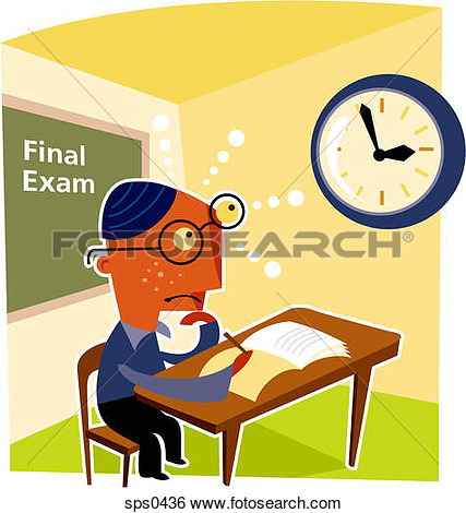 Stock Illustration   A Bespectacled Boy Taking A Final Exam