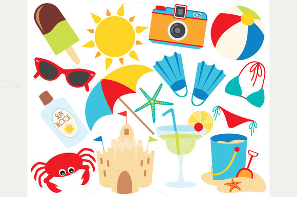 Summer Vacation   Beach Clipart   Illustrations On Creative Market