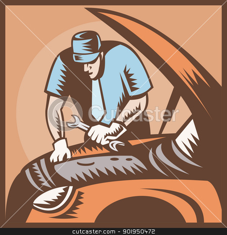 Automobile Mechanic Car Repair Stock Vector Clipart Illustration Of