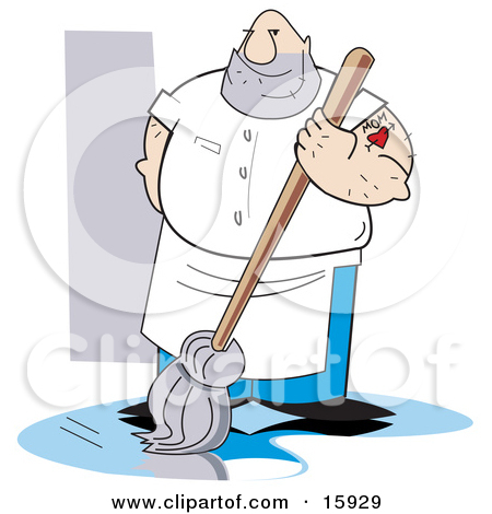 Clipart Illustration Of A Friendly Male Custodian Standing By A Bucket