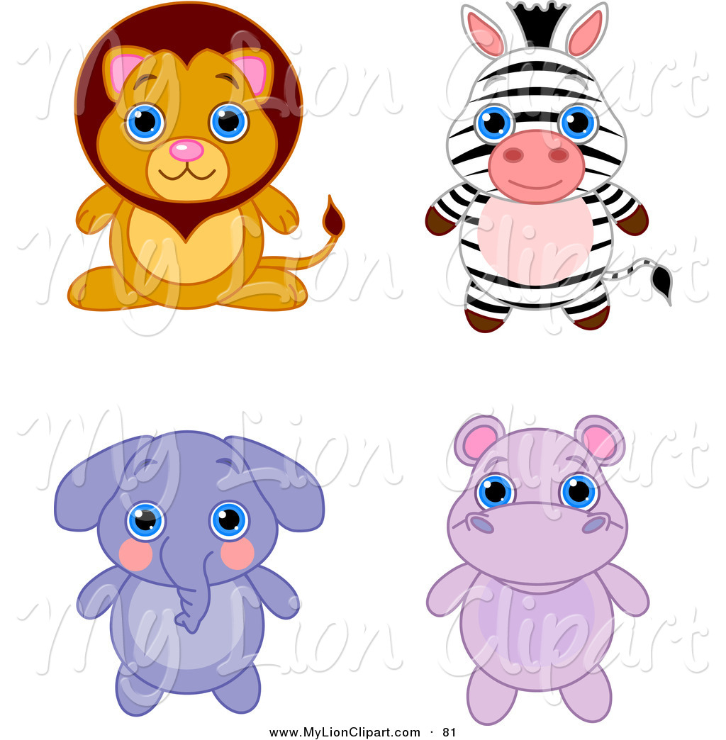 Clipart Of A Digital Set Of An Adorable Baby Lion Zebra Elephant And