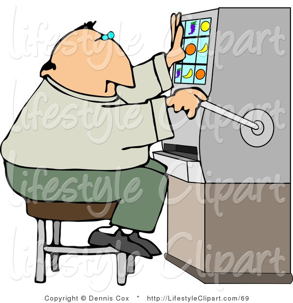 Lifestyle Clipart Of A Male Gambler Playing The Slot Machine In A    