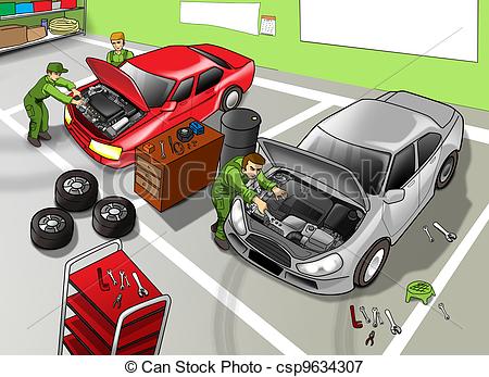 Of Automobile Repair Shop   Cartoon Illustration Of Automobile
