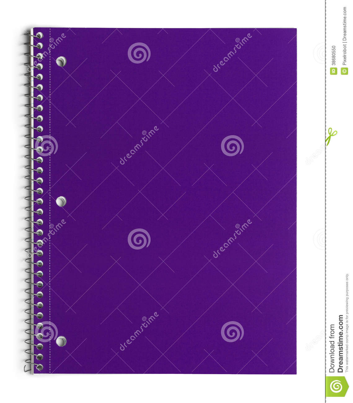 Purple School Line Paper Spiral Notebook Isolated On White Background