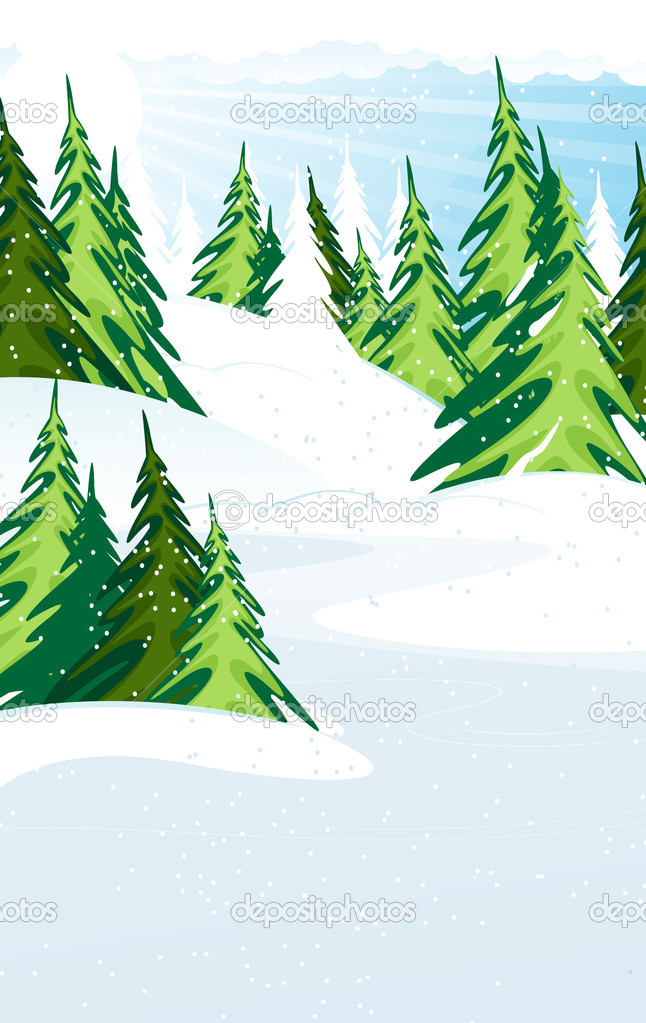 Snow Covered Pine Forest   Stock Vector   Stekloduv  15556535