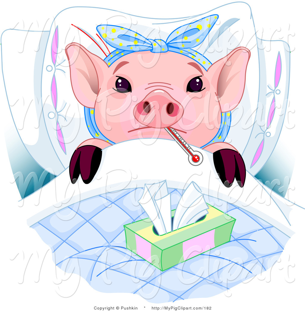 Swine Clipart Of A Sick Adorable Pink Piglet Laying In Bed With A