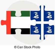 United Arab Emirates And Martinique Flags In Puzzle Isolated