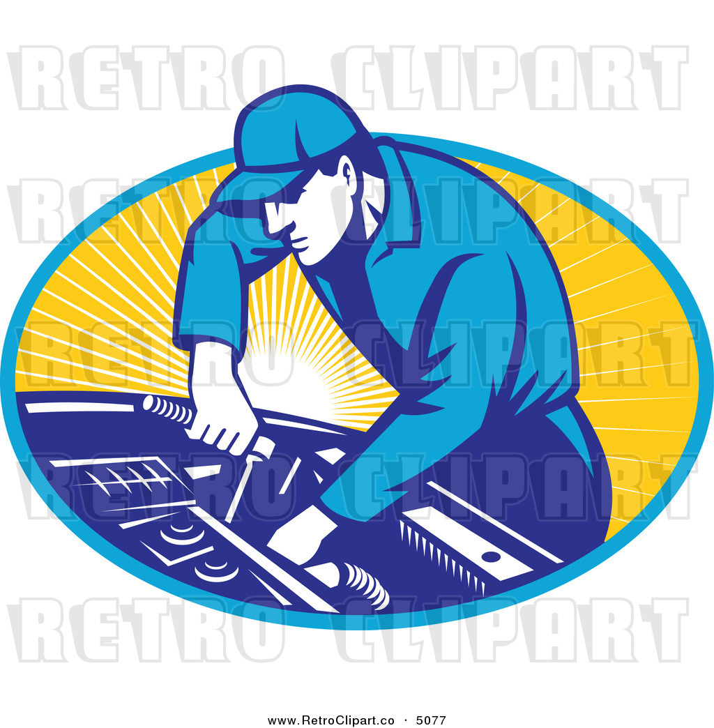 Vector Retro Clipart Of An Automobile Mechanic Using A Socket Wrench