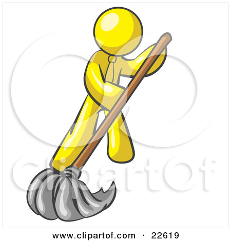 Yellow Man Wearing A Tie Using A Mop While Mopping A Hard Floor To
