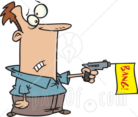 5713 Man Shooting A Dud Gun With A Bang Flag Clipart Illustration