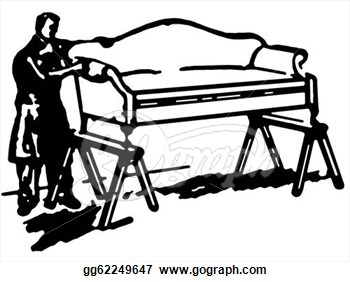     And White Version Of A Vintage Style Image Of A Man Fixing A Sofa