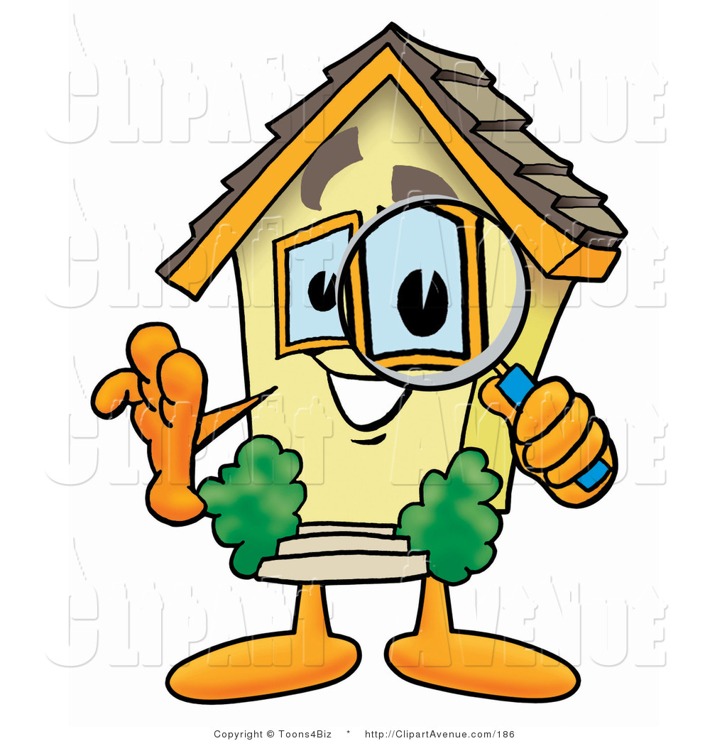 Avenue Clipart Of A Home Mascot Cartoon Character Looking Through A    