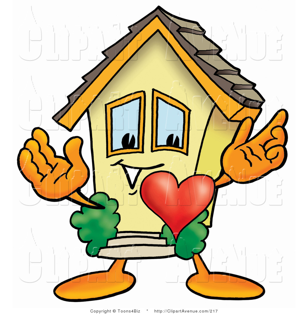 Avenue Clipart Of A Home Mascot Cartoon Character With His Heart