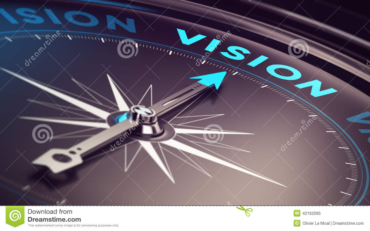 Compass With Needle Pointing The Word Vision With Blur Effect Plus