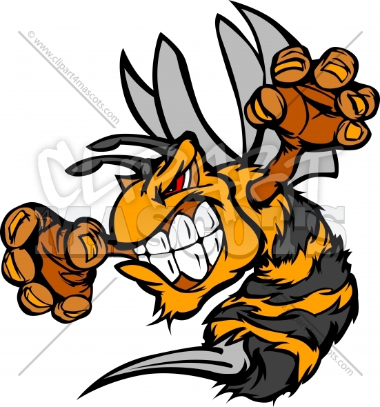 Image Of A Wasp Or Yellowjacket Mascot With Fighting Hands   Clipart