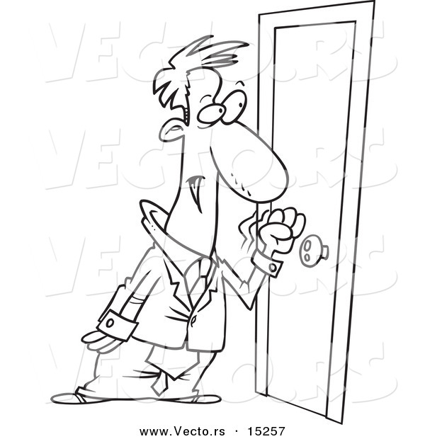 Of A Cartoon Businessman Knocking On A Door   Coloring Page Outline