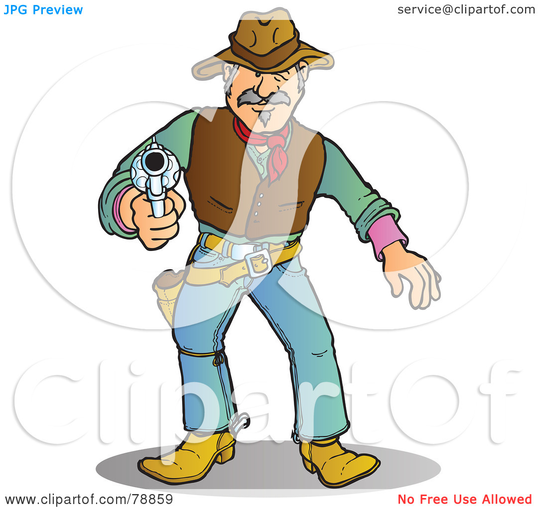Rf  Clipart Illustration Of A Western Cowboy Man Prepared To Shoot