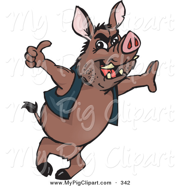 Swine Clipart Of A Wild Brown Hog Leaning And Giving The Thumbs Up By