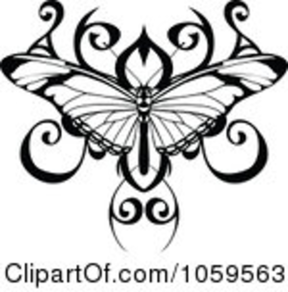Vector Clip Art Illustration Of A Black And White Butterfly Tattoo
