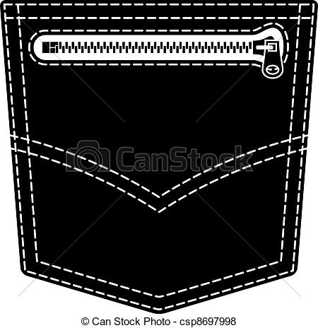Vector   Vector Zipper Jeans Pocket Black Symbol   Stock Illustration
