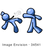 34541 Clip Art Graphic Of A Blue Guy Character Socking His Colleague