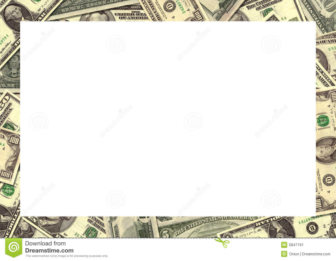 American Dollars Randomly Placed To Create A Background Border