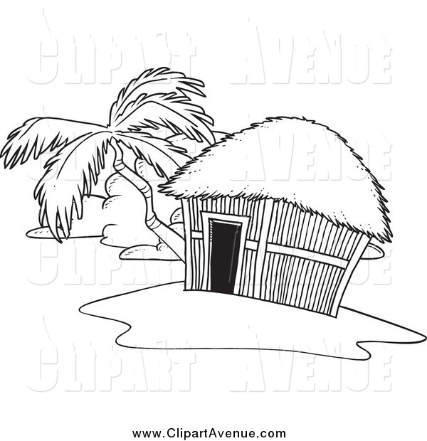 Avenue Clipart Of A Black And White Tropical Hut On An Island By Ron